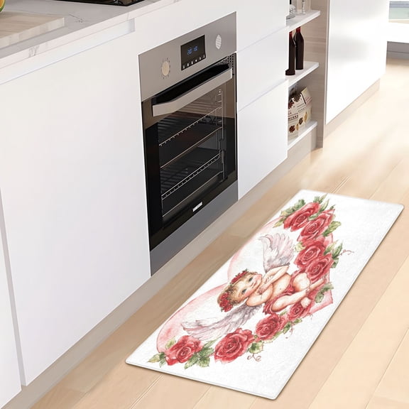 WOBOGO Cute Little Angel Cupid Pattern Carpet 39x20in Kitchen Bathroom Plush Absorbent Non-Slip Floor Mat