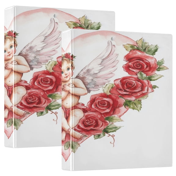 WOBOGO Cute Little Angel Cupid Pattern File Folders Extra Large Capacity to Hold 200 Sheets of Documents Hard Shell Ring Binder for School Home Office