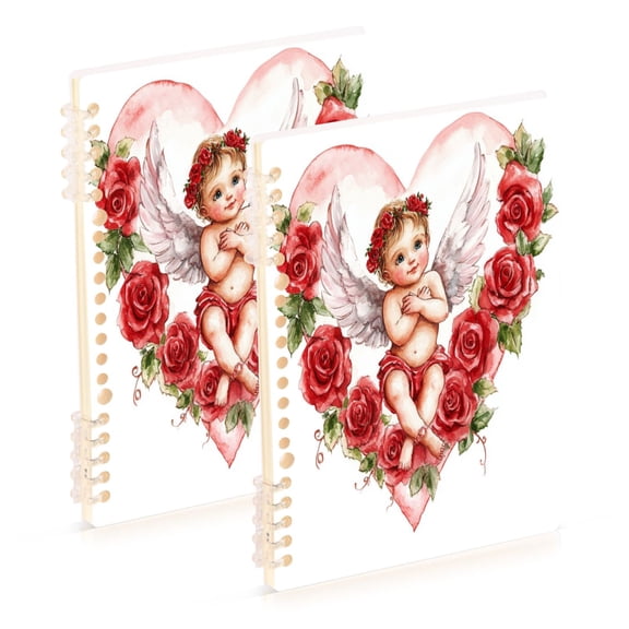WOBOGO Cute Little Angel Cupid Pattern Notebook College Horizontal Grid Paper Ink Spill Resistant Water Resistant Cover 8.3x5.7x0.4in
