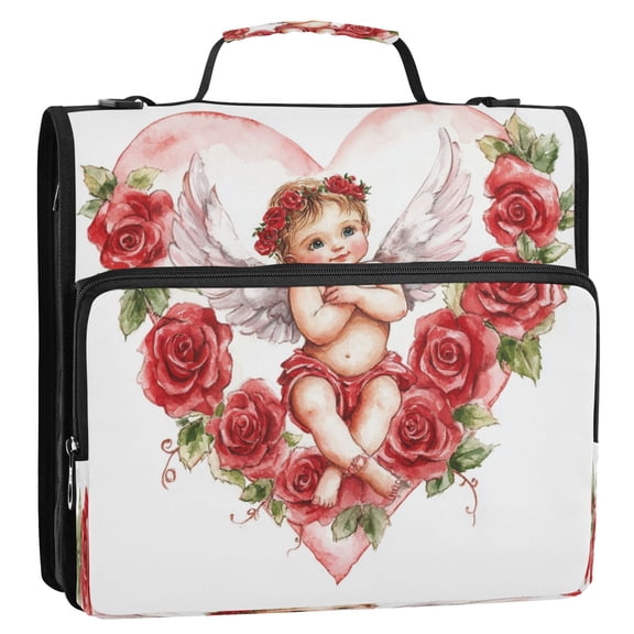 WOBOGO Cute Little Angel Cupid Pattern Ring Binder Bag 1.5in Folder Organizer with Shoulder Strap for 13Inch Laptop and 500 Sheets of Paper