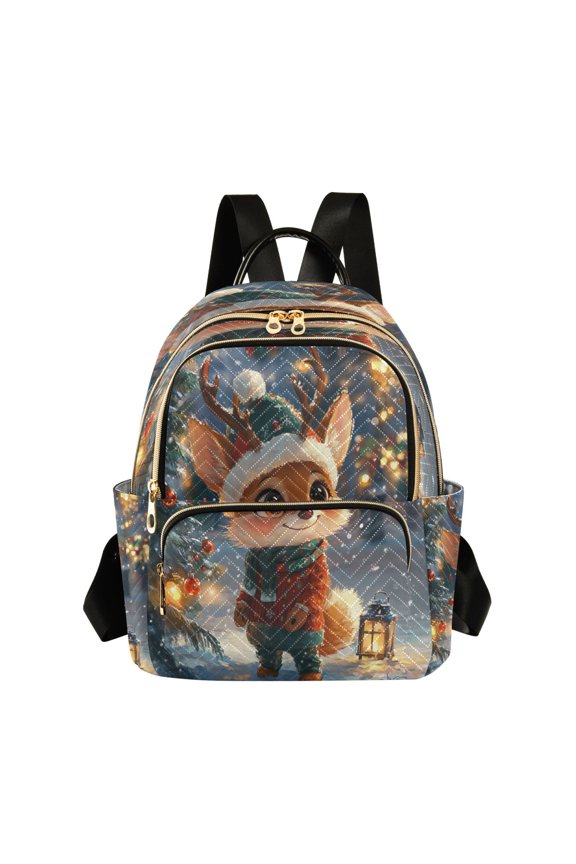 Cute Little Fox Wearing A Christmas Hat Butterfly Backpack Durable Lightweight Shoulder Bag Built-in Laptop Sleeve and Multiple Utility Compartments