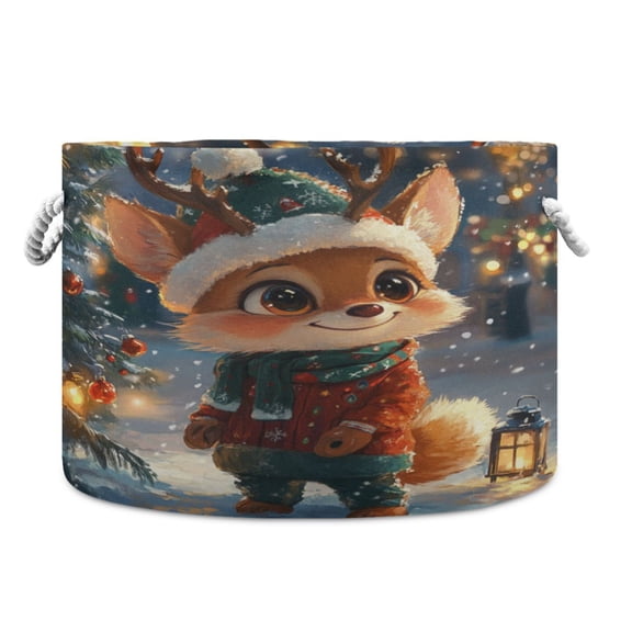 WOBOGO Cute Little Fox Wearing A Christmas Hat Toy Storage Basket 2014in Canvas Laundry Hamper for Living Room Kids Room Bathroom Organizer