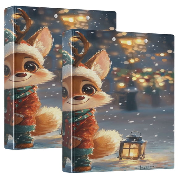 WOBOGO Cute Little Fox Wearing A Christmas Hat File Folders Extra Large Capacity to Hold 200 Sheets of Documents Hard Shell Ring Binder for School Home Office