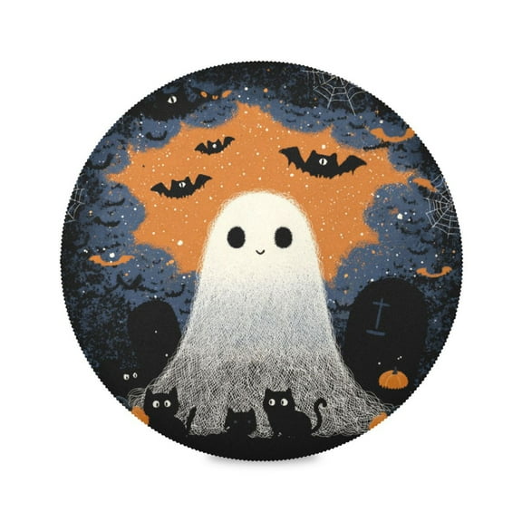 WOBOGO Cute Little Ghost Round Placemats Set of 1 Heat Resistant Washable Kitchen Table Decorations 15.4in