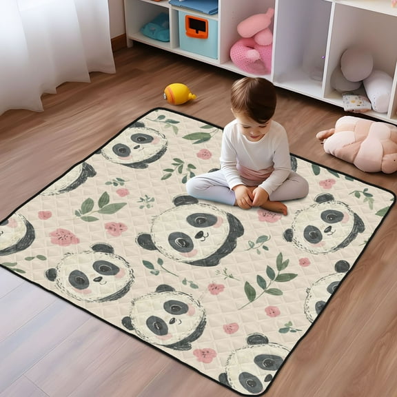 WOBOGO Cute Little Panda Baby Playmats Extra Large Waterproof Rollable Activity Pads for Toddlers 5050inch