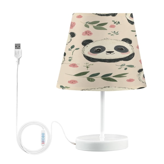 WOBOGO Cute Little Panda Table Lamps Bedroom 3-Speed Dimmable Farm Style with Fabric Shade for Reading and Home Office