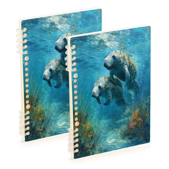 WOBOGO Cute Manatee Notebook College Horizontal Grid Paper Ink Spill Resistant Water Resistant Cover 8.3x5.7x0.4in