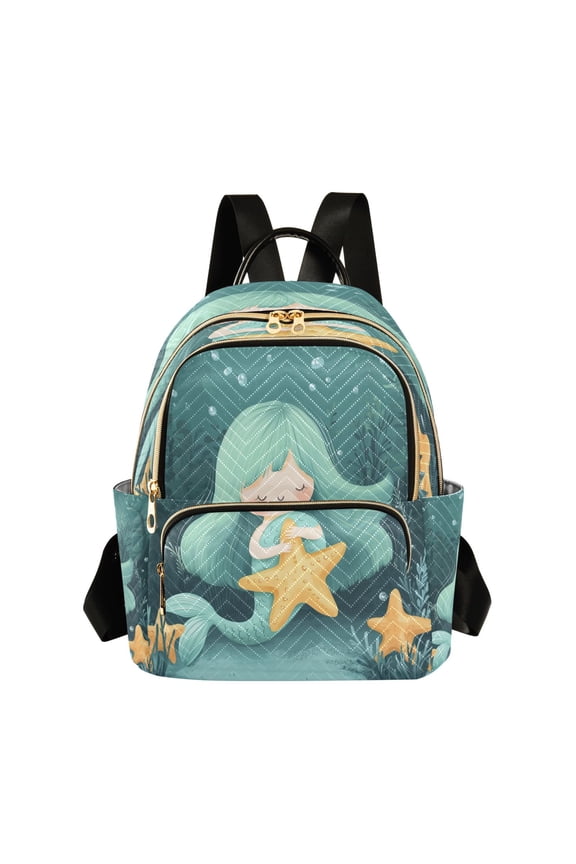 Cute Mermaid Holding Starfish Butterfly Backpack Durable Lightweight Shoulder Bag Built-in Laptop Sleeve and Multiple Utility Compartments