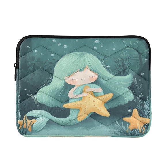 WOBOGO Cute Mermaid Holding Starfish Laptop Sleeve 15.7 inch Lightweight Zipper Design Soft Padded Protection Against Scratches and Impacts