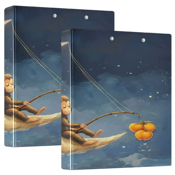 WOBOGO Cute Monkey Sitting on The Moon File Folders Extra Large Capacity to Hold 200 Sheets of Documents Hard Shell Ring Binder for School Home Office