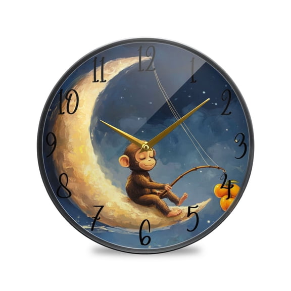 WOBOGO Cute Monkey Sitting on The Moon Acrylic Wall Clock Battery Operated 11.9in Silent No Tick Bedroom Living Room Office Classroom Decoration