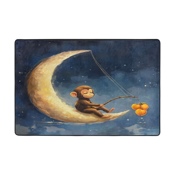 WOBOGO Cute Monkey Sitting on The Moon Carpet Non-Slip Rugs Soft Doormat 72×48in Living Dining Room Bedroom Decorative