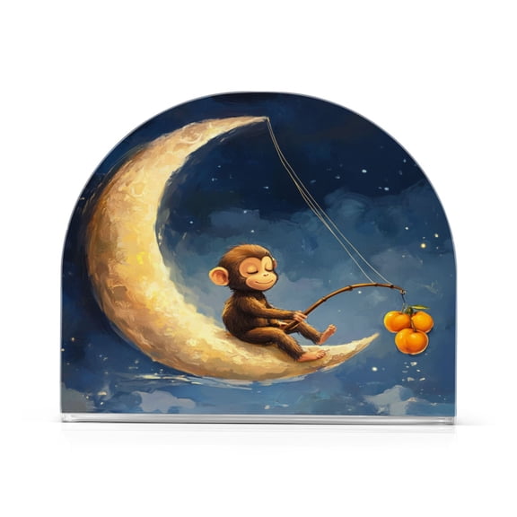WOBOGO Cute Monkey Sitting on The Moon Clear Acrylic Napkin Holder Kitchen Tissue Face Towel Cocktail Rack Bar Restaurant Dinner Paper Dispenser