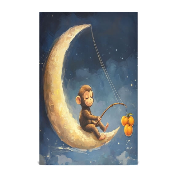 WOBOGO Cute Monkey Sitting on The Moon Kitchen Towel 1 Piece Large Cotton Dishcloth Premium Absorbency Set with Hanging Loop