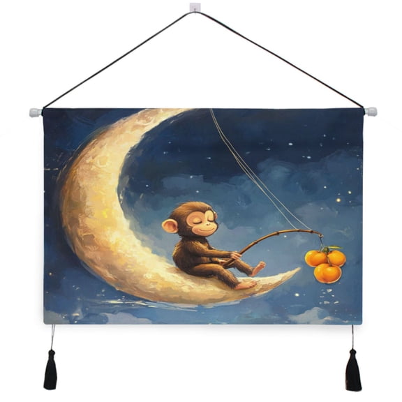 WOBOGO Cute Monkey Sitting on The Moon Living Room Canvas Wall Art Bedroom Study Framed Canvas Print Artwork Home Office Decorations 24.516.7in