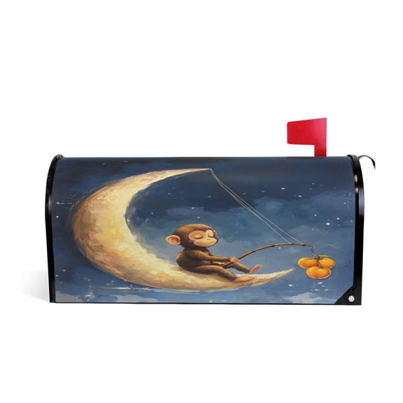 WOBOGO Cute Monkey Sitting on The Moon Mailbox Cover Magnetic for Garden Yard Home Decor Standard Size 20.7×18.03in