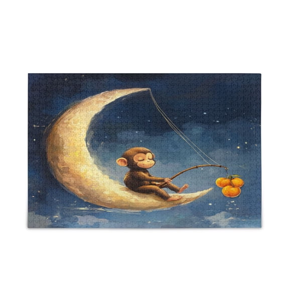 WOBOGO Cute Monkey Sitting on The Moon Puzzle Challenge 500 Piece Jigsaw Suitable for Game Night Finished Size 20.5 x 14.9in