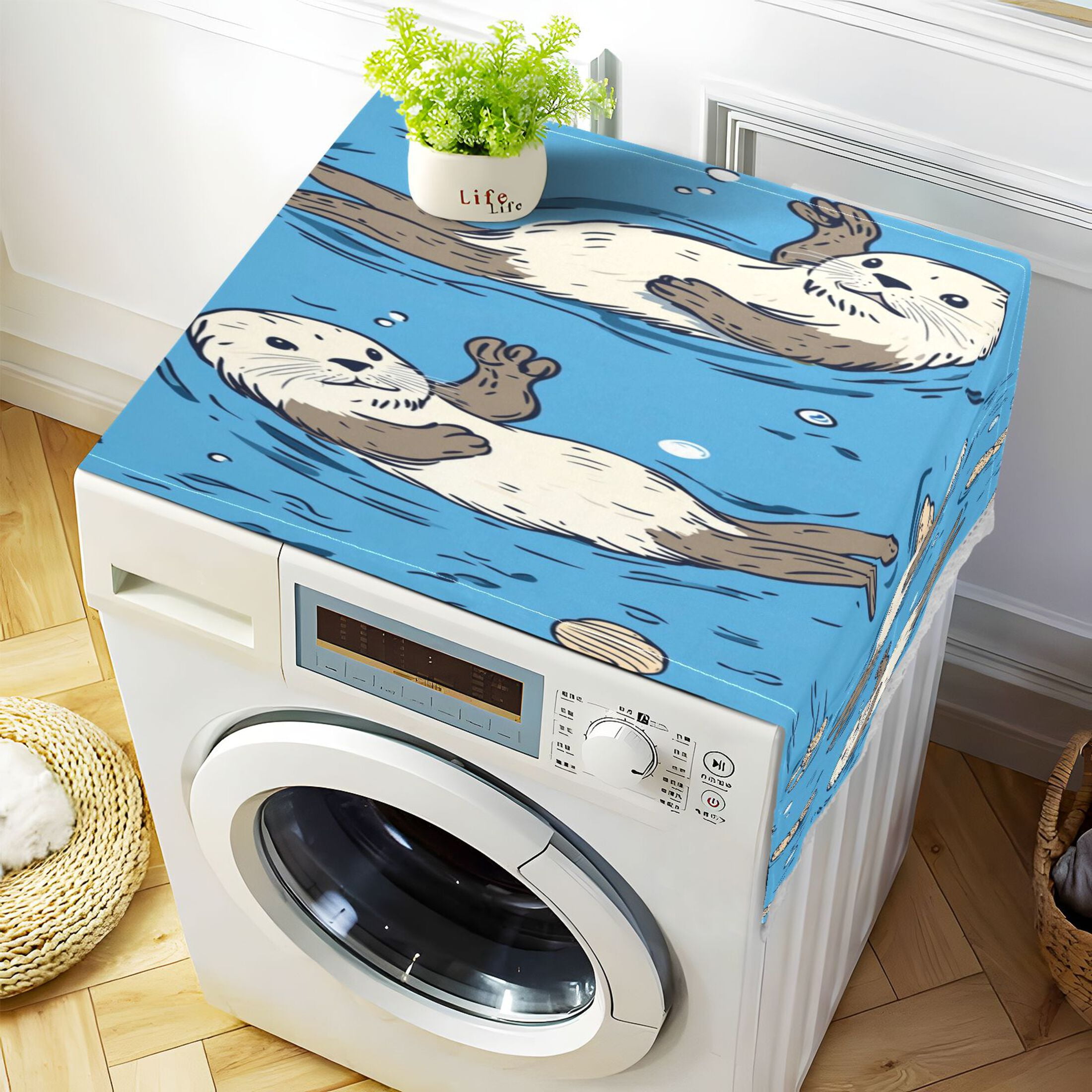 WOBOGO Cute Otter Pattern Washing Machine Cloth Dryer Refrigerator Top Cover Protective Non-Slip Mat For Kitchen Laundry