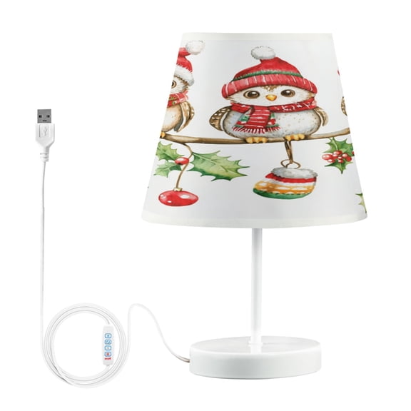 WOBOGO Cute Owls Sitting on The Tree Table Lamps Bedroom 3-Speed Dimmable Farm Style with Fabric Shade for Reading and Home Office