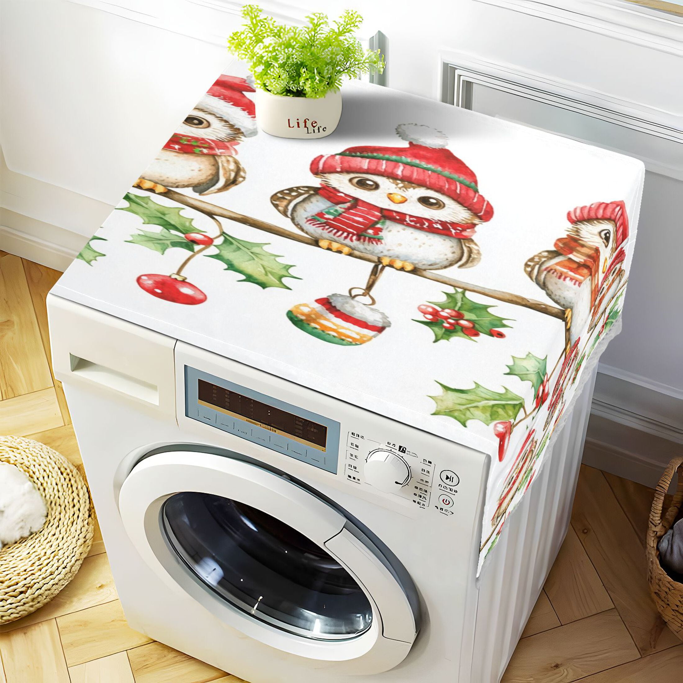WOBOGO Cute Owls Sitting on The Tree Washing Machine Cloth Dryer Refrigerator Top Cover Protective Non-Slip Mat For Kitchen Laundry