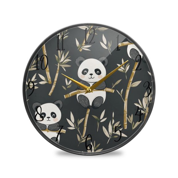 WOBOGO Cute Panda Acrylic Wall Clock Battery Operated 9.5in Silent No Tick Bedroom Living Room Office Classroom Decoration