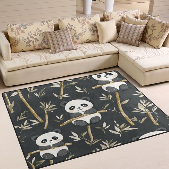 WOBOGO Cute Panda Carpet Non-Slip Rugs Soft Doormat 80×58in Living Dining Room Bedroom Decorative