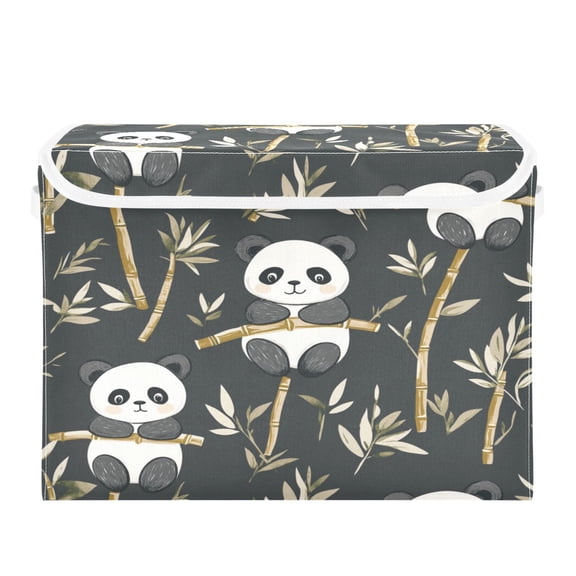 WOBOGO Cute Panda Large Collapsible Storage Box Flip Lid Fabric Decorative Organizer Container Basket with Handles 16.512.611.8in