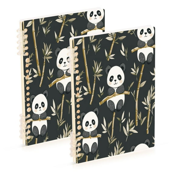 WOBOGO Cute Panda Notebook College Horizontal Grid Paper Ink Spill Resistant Water Resistant Cover 8.3x5.7x0.4in