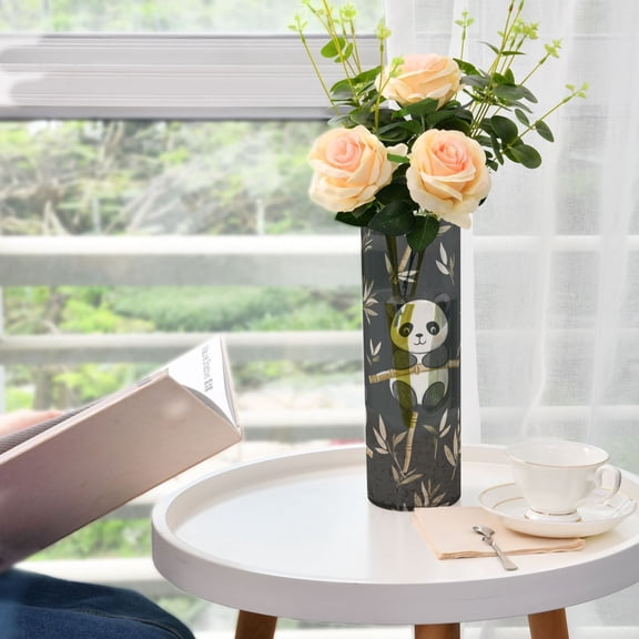 WOBOGO Cute Panda Plastic Vase Home or Wedding Decoration Centerpiece Unbreakable 11.83.9in