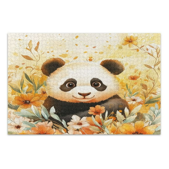 WOBOGO Cute Panda Surrounded by Flowers Jigsaw Puzzle Challenge 500 Piece Jigsaw Suitable for Game Night Finished Size 20.5 x 14.9in