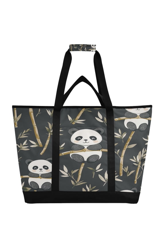 Cute Panda Tote Cooler Bag Fold Flat Insulated Shopping Bag With Zipper For Work Picnic Beach Use 186.724in