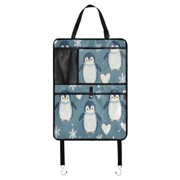 WOBOGO Cute Penguins Blue Pattern Backseat Car Organizer Footed Universal Car with Touch Screen Tablet Holder Rear Seat Protector