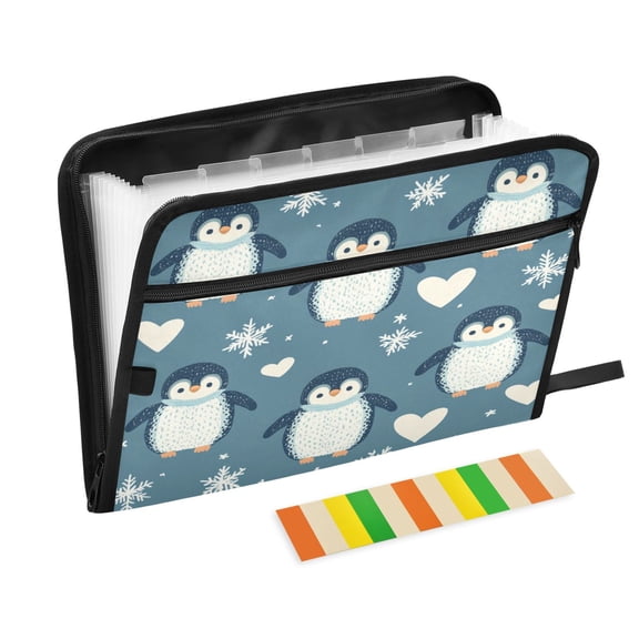 WOBOGO Cute Penguins Blue Pattern Expanding File Folder Letter Size Accordion Filing Organizer 13 Pocket Separate Organ Pocket