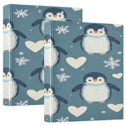 WOBOGO Cute Penguins Blue Pattern File Folders Extra Large Capacity to Hold 200 Sheets of Documents Hard Shell Ring Binder for School Home Office