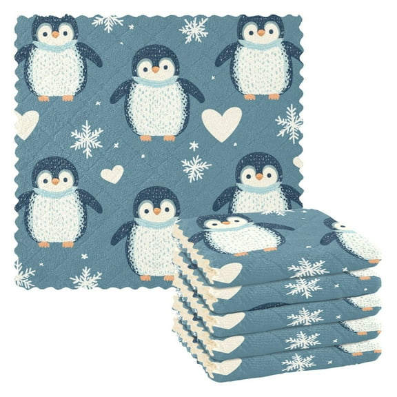 WOBOGO Cute Penguins Blue Pattern Kitchen Towels 6pcs Ultra Soft Absorbent Quick Drying Dish Cloths 1111inch