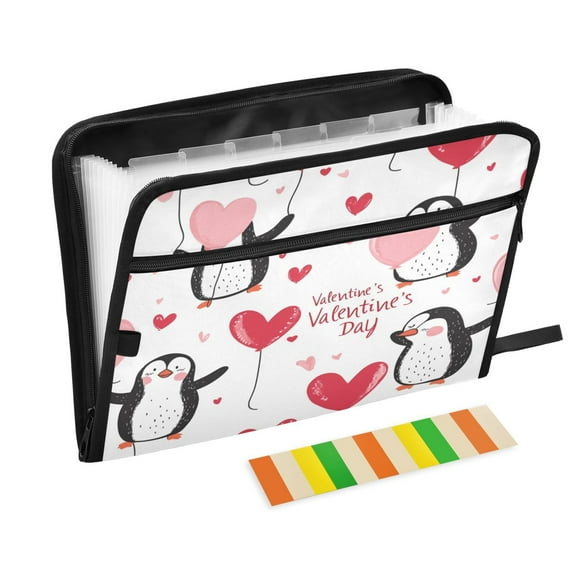 WOBOGO Cute Penguins Heart-shaped Balloons Pattern Expanding File Folder Letter Size Accordion Filing Organizer 13 Pocket Separate Organ Pocket