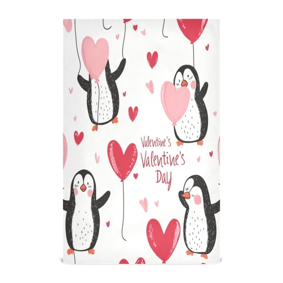 WOBOGO Cute Penguins Heart-shaped Balloons Pattern Kitchen Towel 1 Piece Large Cotton Dishcloth Premium Absorbency Set with Hanging Loop