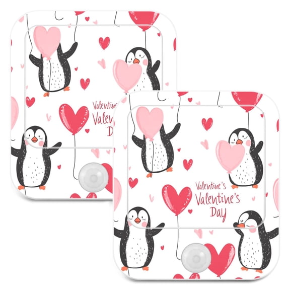 WOBOGO Cute Penguins Heart-shaped Balloons Pattern Night Light Lamp with Smart Sensor Dusk to Dawn Sensor 0.6W Plug-in 2-Pack