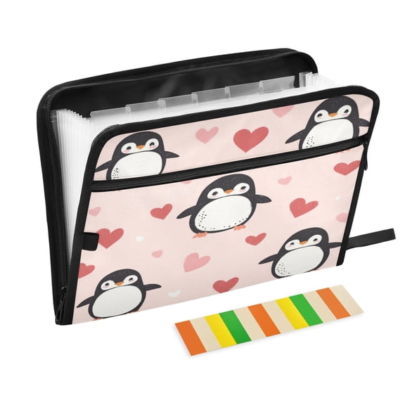 WOBOGO Cute Penguins Hearts Pattern Expanding File Folder Letter Size Accordion Filing Organizer 13 Pocket Separate Organ Pocket