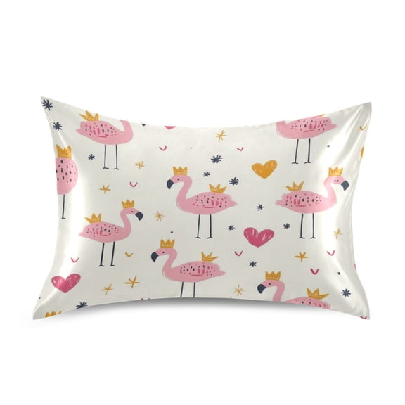WOBOGO Cute Pink Flamingos Crowns Hearts Satin Pillowcase Soft Smooth Envelope Design Comfortable Bedding Essentials 20×26in
