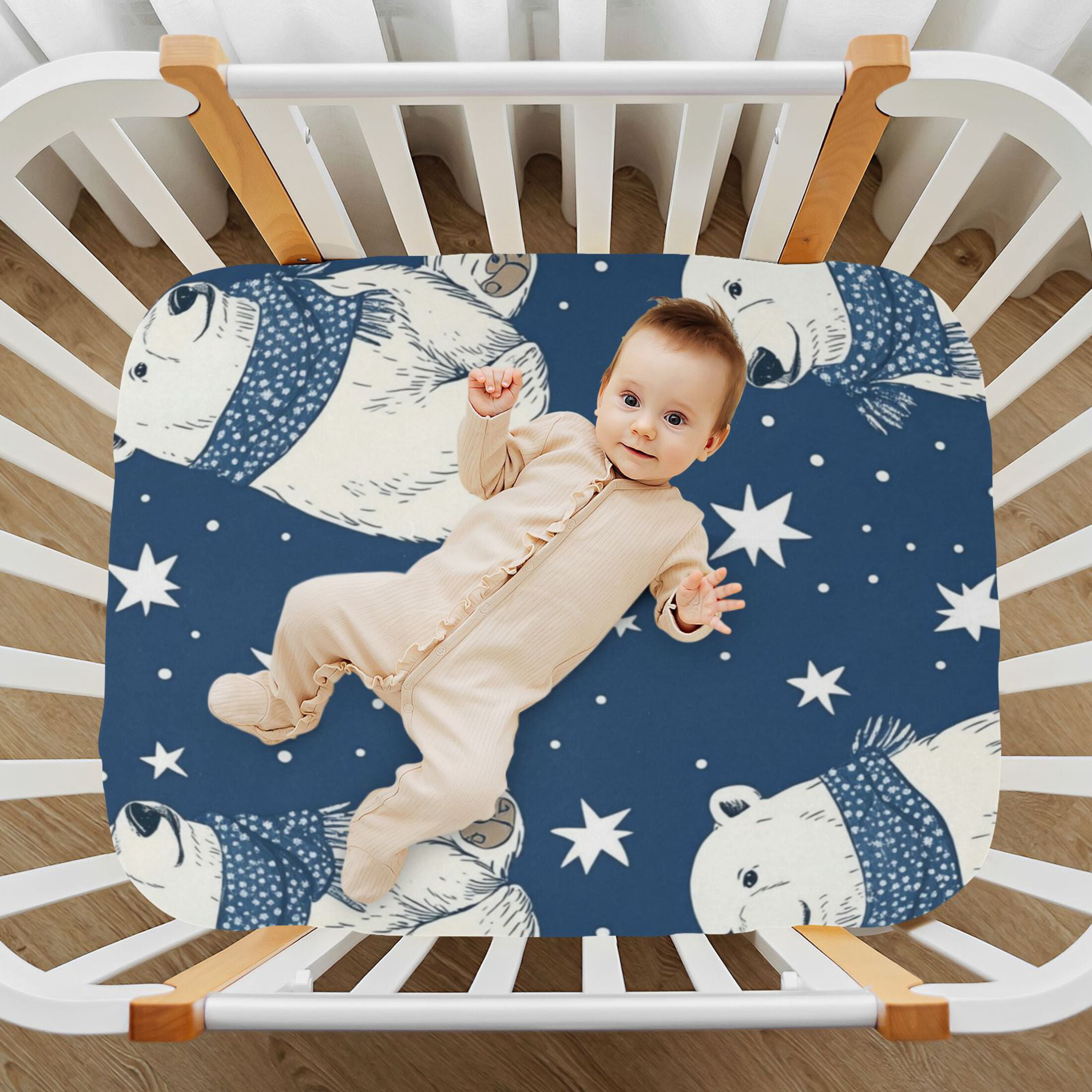 WOBOGO Cute Polar Bears Pattern Baby Crib Sheets Super Soft Microfiber
