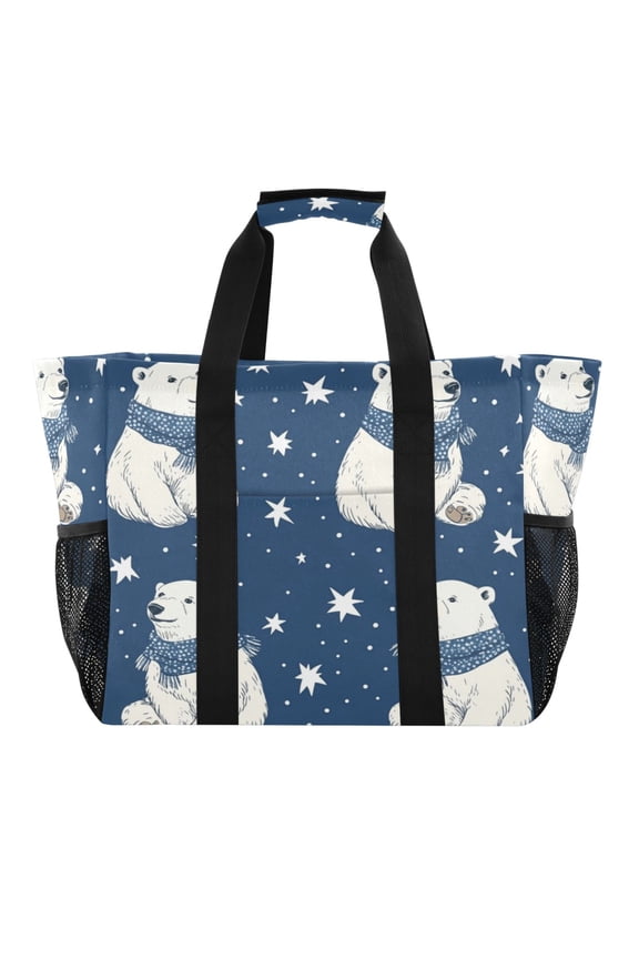 Cute Polar Bears Pattern Tote Shopping Bag Reusable Heavy Duty Durable Foldable Washable 15.412.89.8in