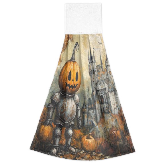 WOBOGO Cute Pumpkin Knight Hand Towel Set of 2 Absorbent for Kitchen and Bathroom With Velcro Hanging Loop 18.214in