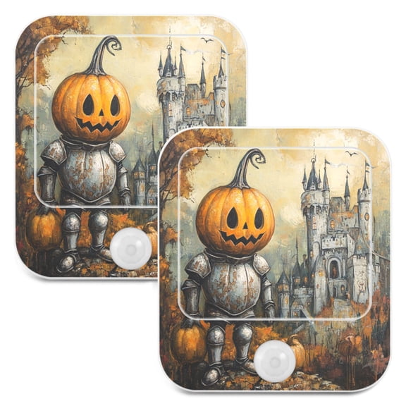 WOBOGO Cute Pumpkin Knight Night Light Lamp with Smart Sensor Dusk to Dawn Sensor 0.6W Plug-in 2-Pack