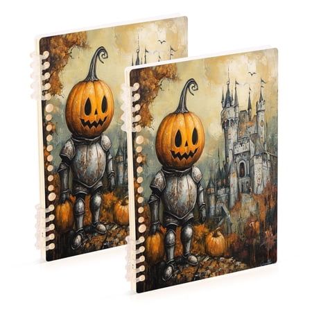 WOBOGO Cute Pumpkin Knight Notebook College Horizontal Grid Paper Ink Spill Resistant Water Resistant Cover 8.3x5.7x0.4in