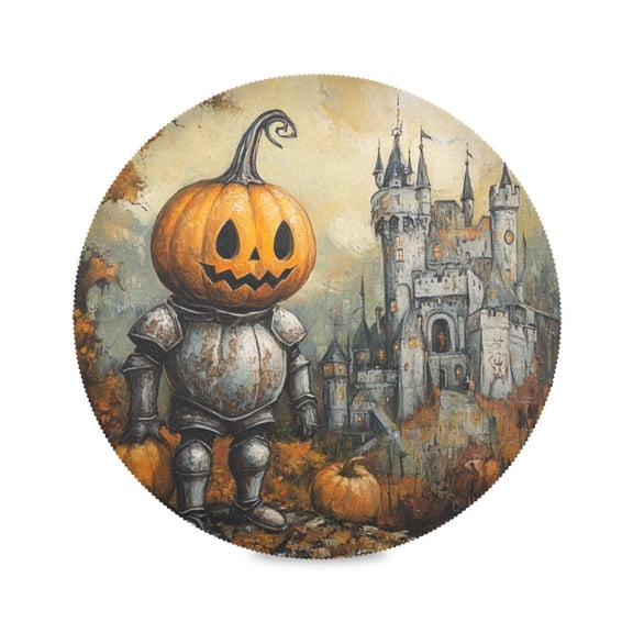 WOBOGO Cute Pumpkin Knight Round Placemats Set of 1 Heat Resistant Washable Kitchen Table Decorations 15.4in