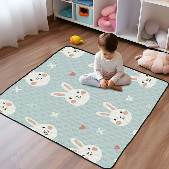 WOBOGO Cute Rabbit Face Pattern Baby Playmats Extra Large Waterproof Rollable Activity Pads for Toddlers 5050inch