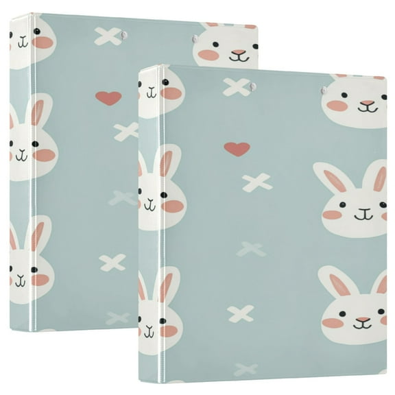 WOBOGO Cute Rabbit Face Pattern File Folders Extra Large Capacity to Hold 200 Sheets of Documents Hard Shell Ring Binder for School Home Office
