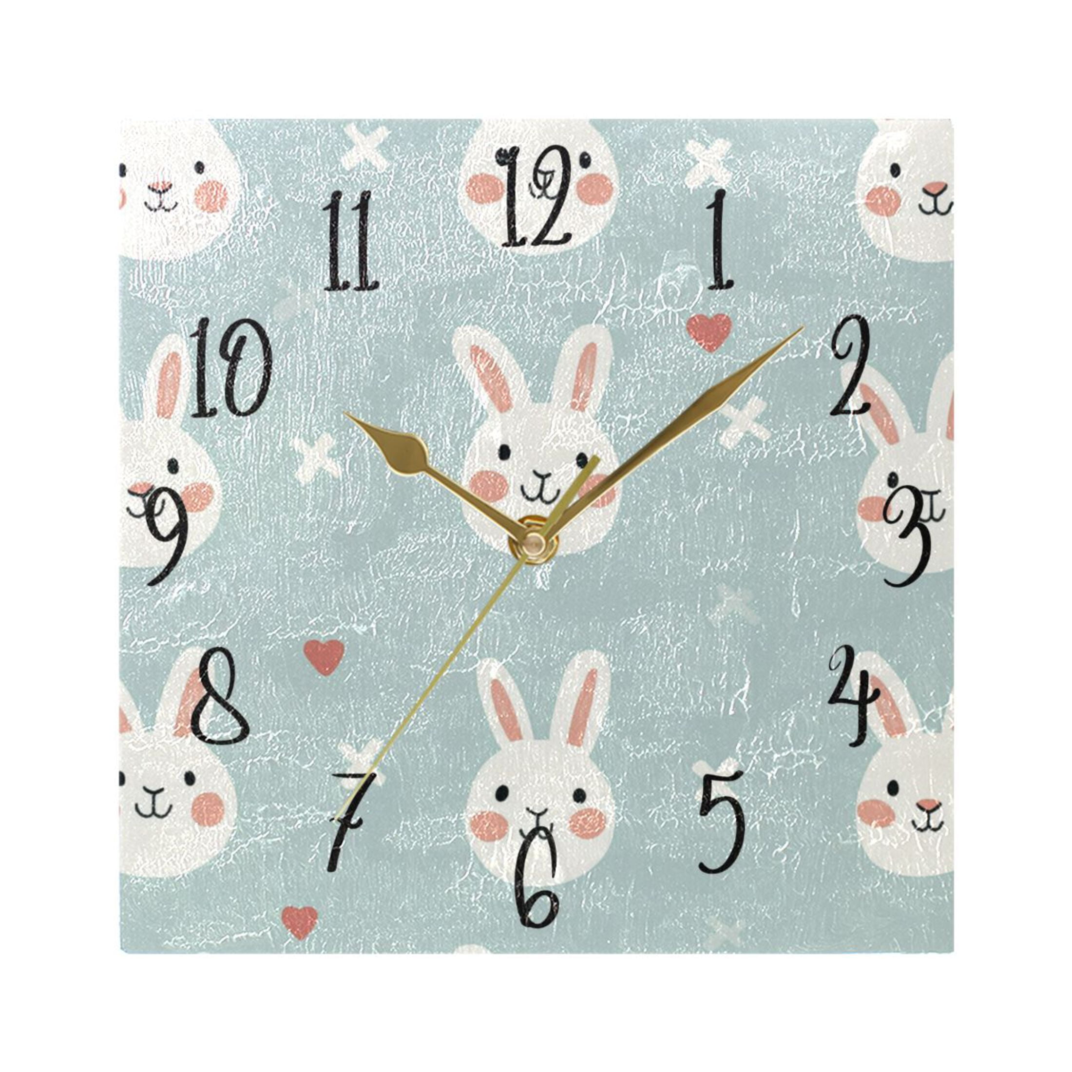 WOBOGO Cute Rabbit Face Pattern Wall Clock 7.78 Inch Battery Operated ...