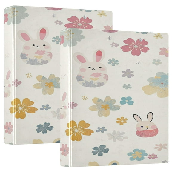 WOBOGO Cute Rabbit Pattern File Folders Extra Large Capacity to Hold 200 Sheets of Documents Hard Shell Ring Binder for School Home Office